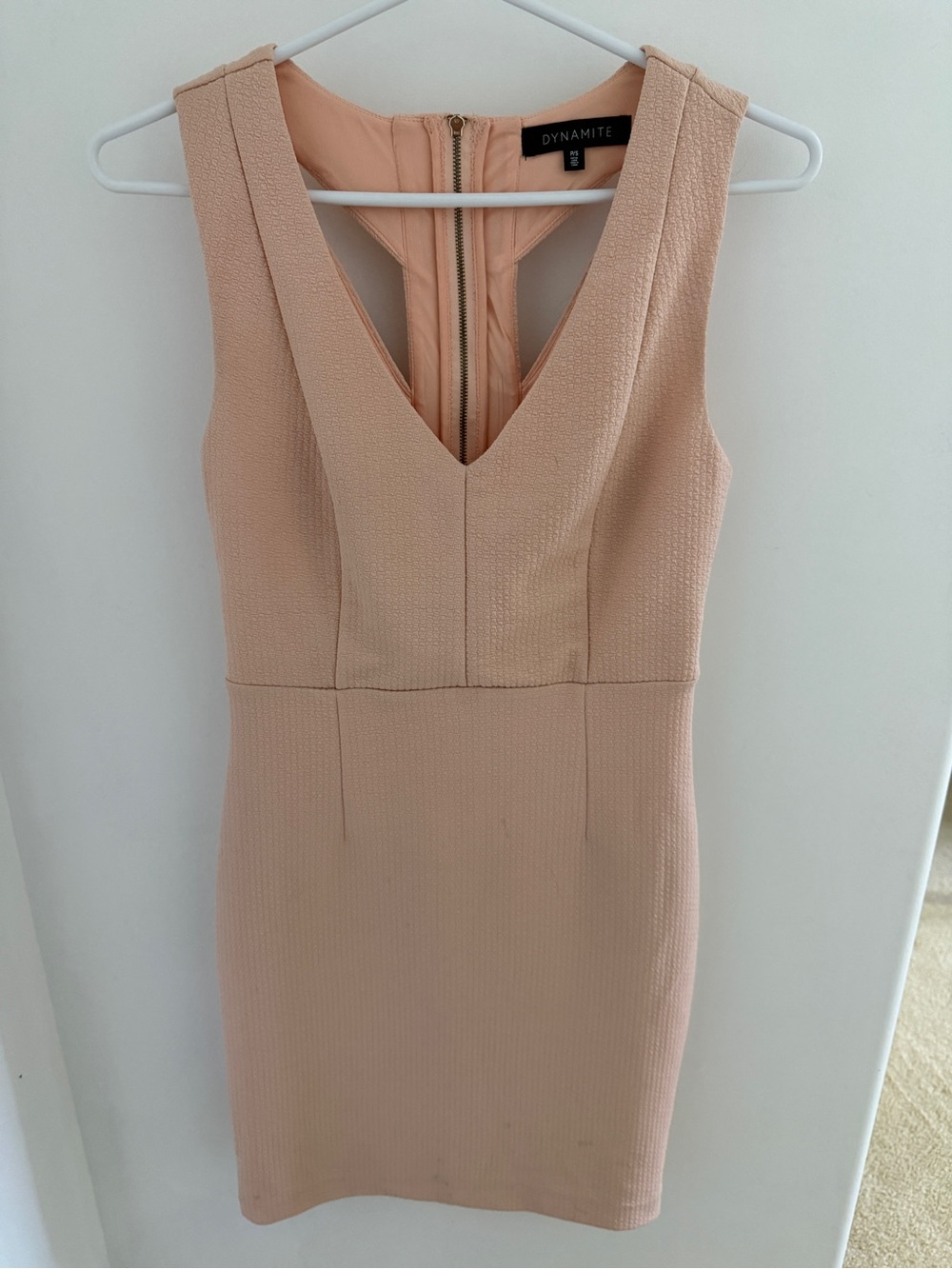Dynamite Textured V-Neck Mini Dress in Blush Peach
